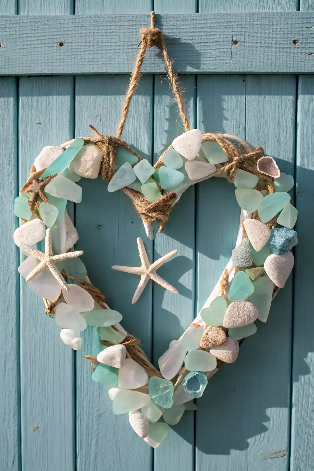 Coastal Sea Glass Heart Wreath