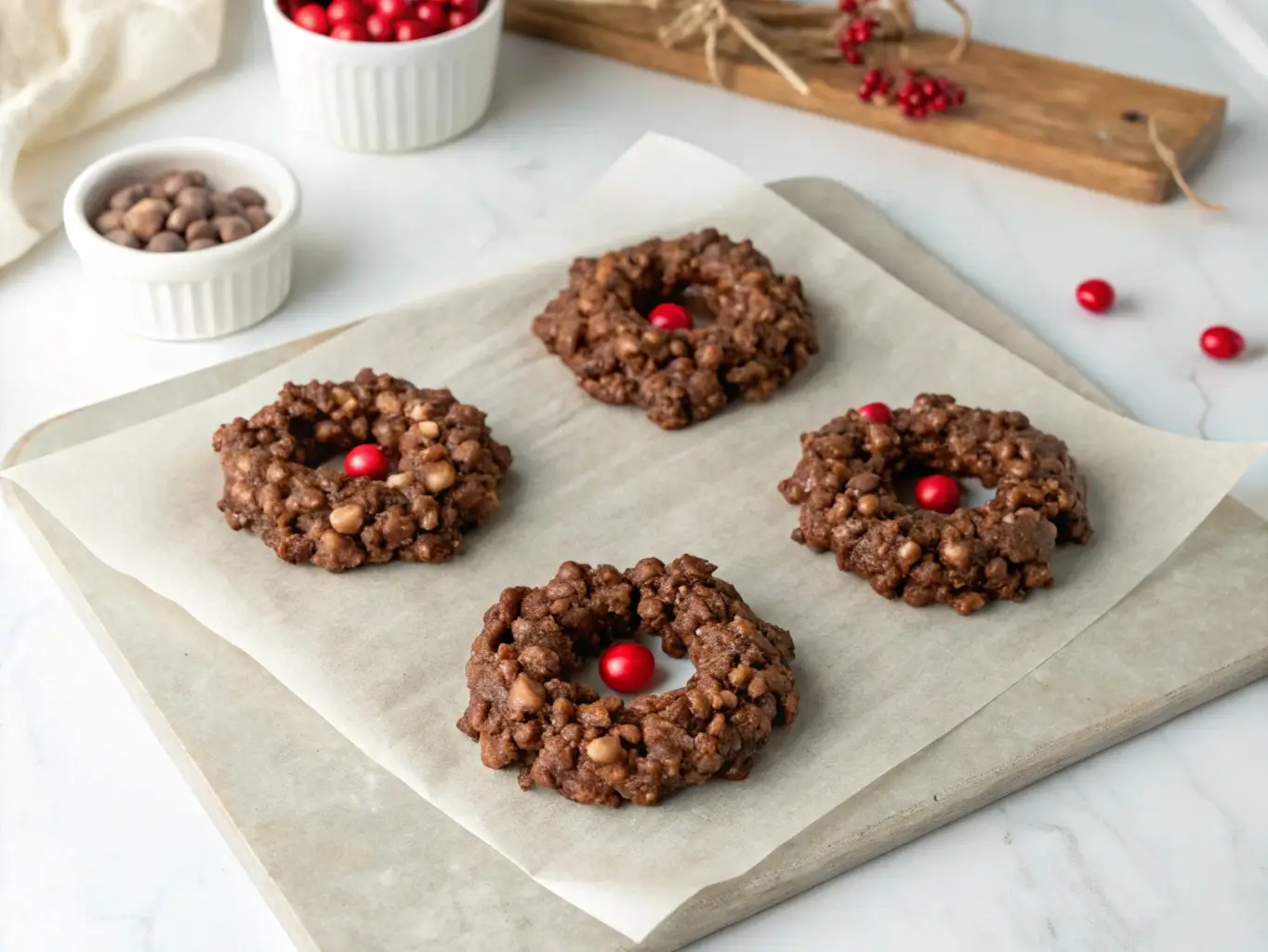 Crunchy Chocolate Wreaths