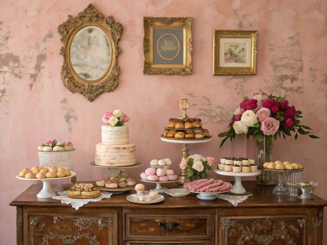 Elegant Pink Dessert Display