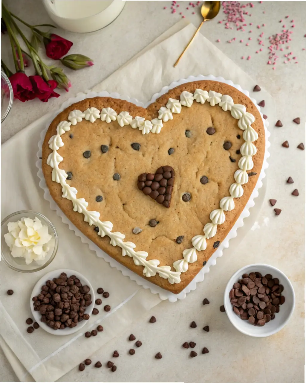 Giant Heart Chocolate Chip Cookie Cake