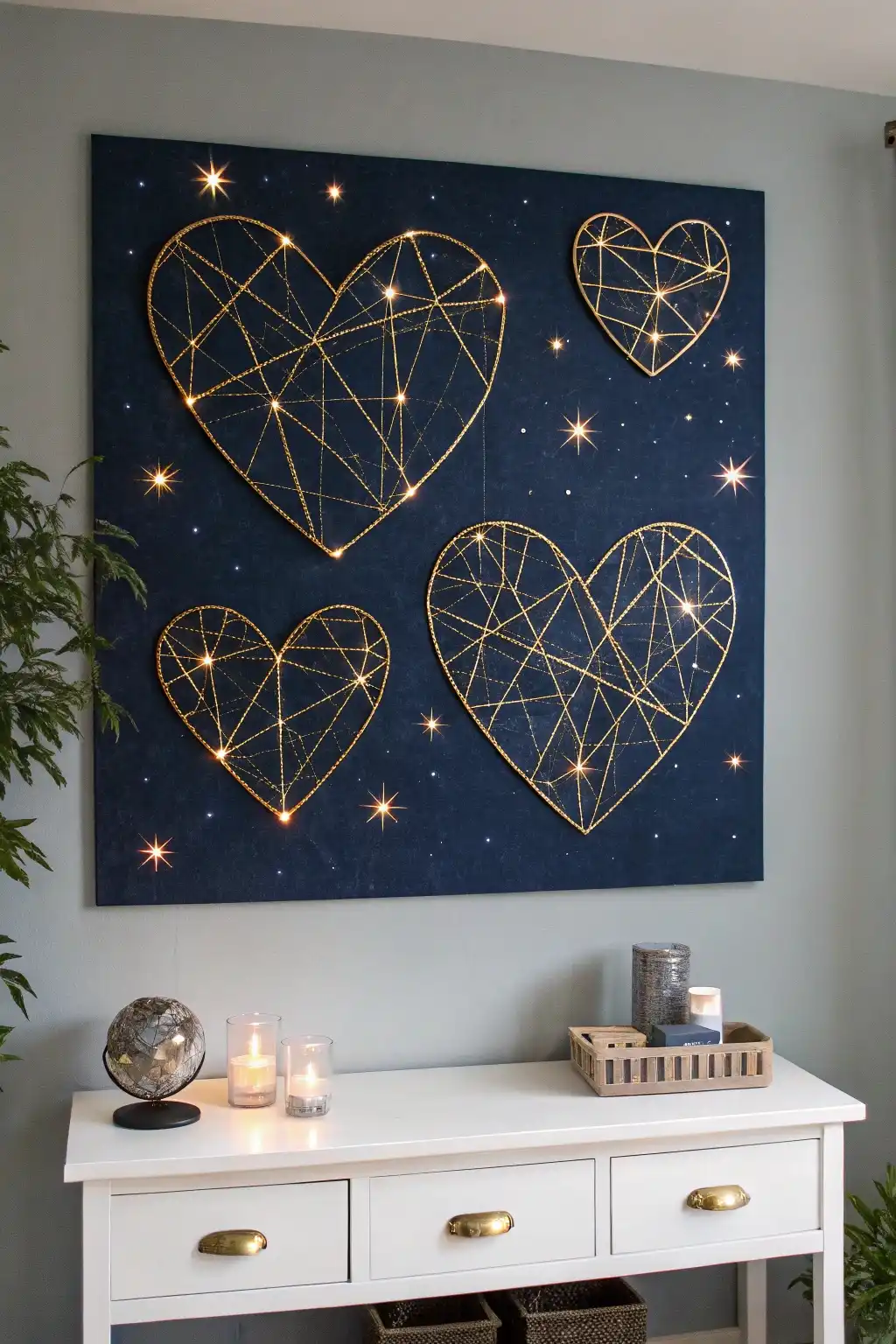 Illuminated Geometric Heart Wall Art