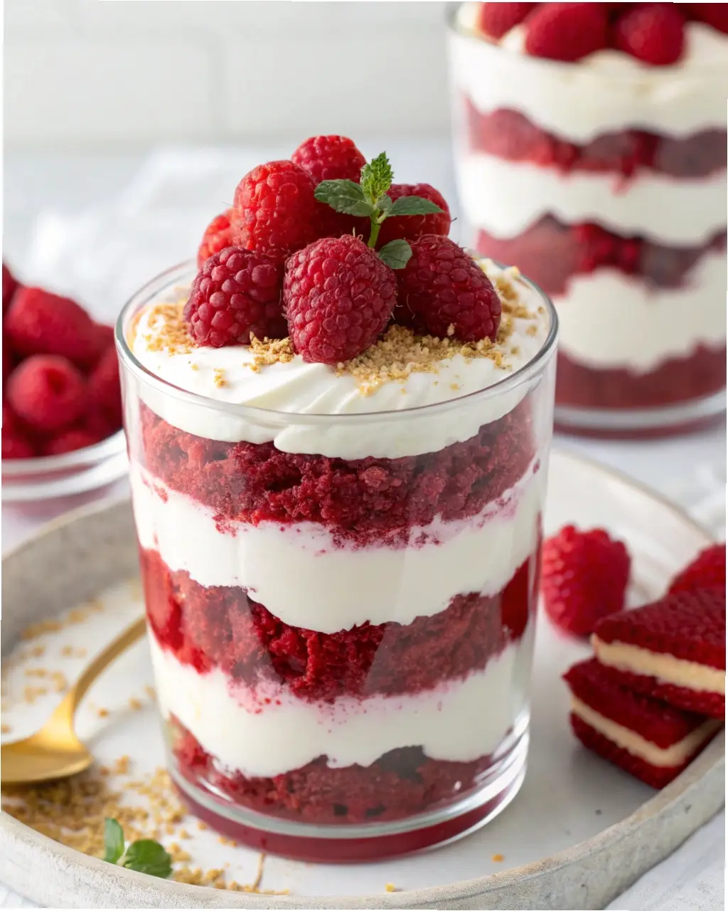 Layered Red Velvet Raspberry Trifles
