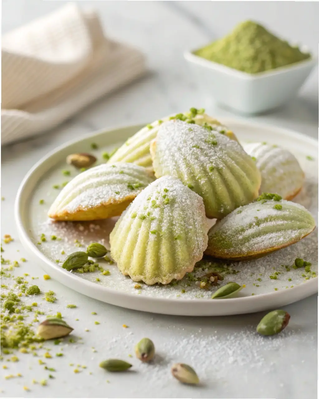 Pistachio Kissed Madeleines