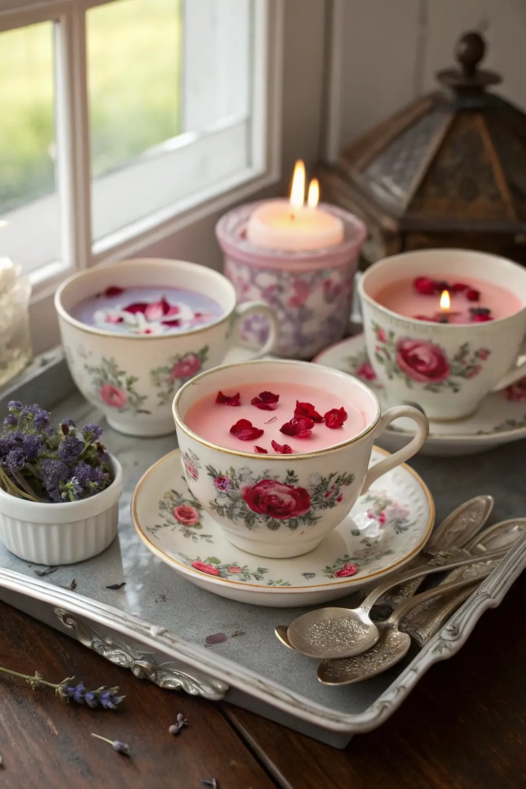 Teacup Candles with Floral Accents