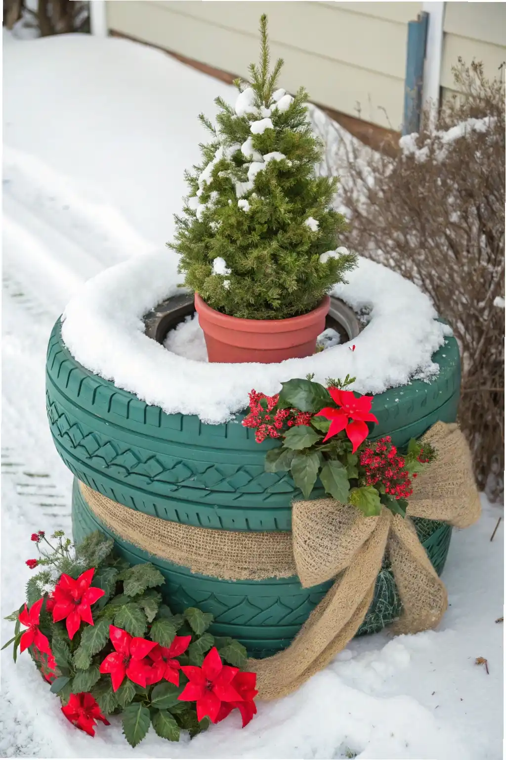Upcycled Tire Christmas Planter