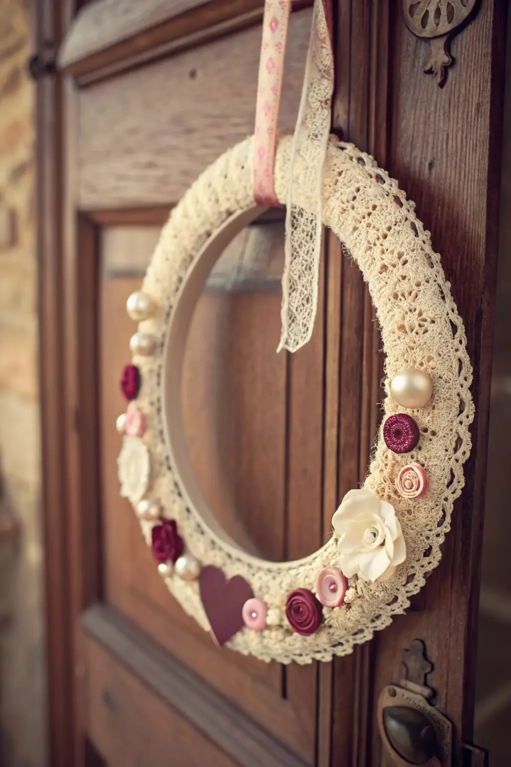 Vintage Lace and Button Wreath