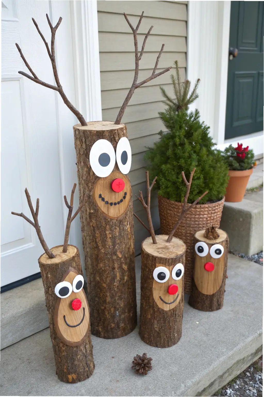 Whimsical Log Reindeer Family