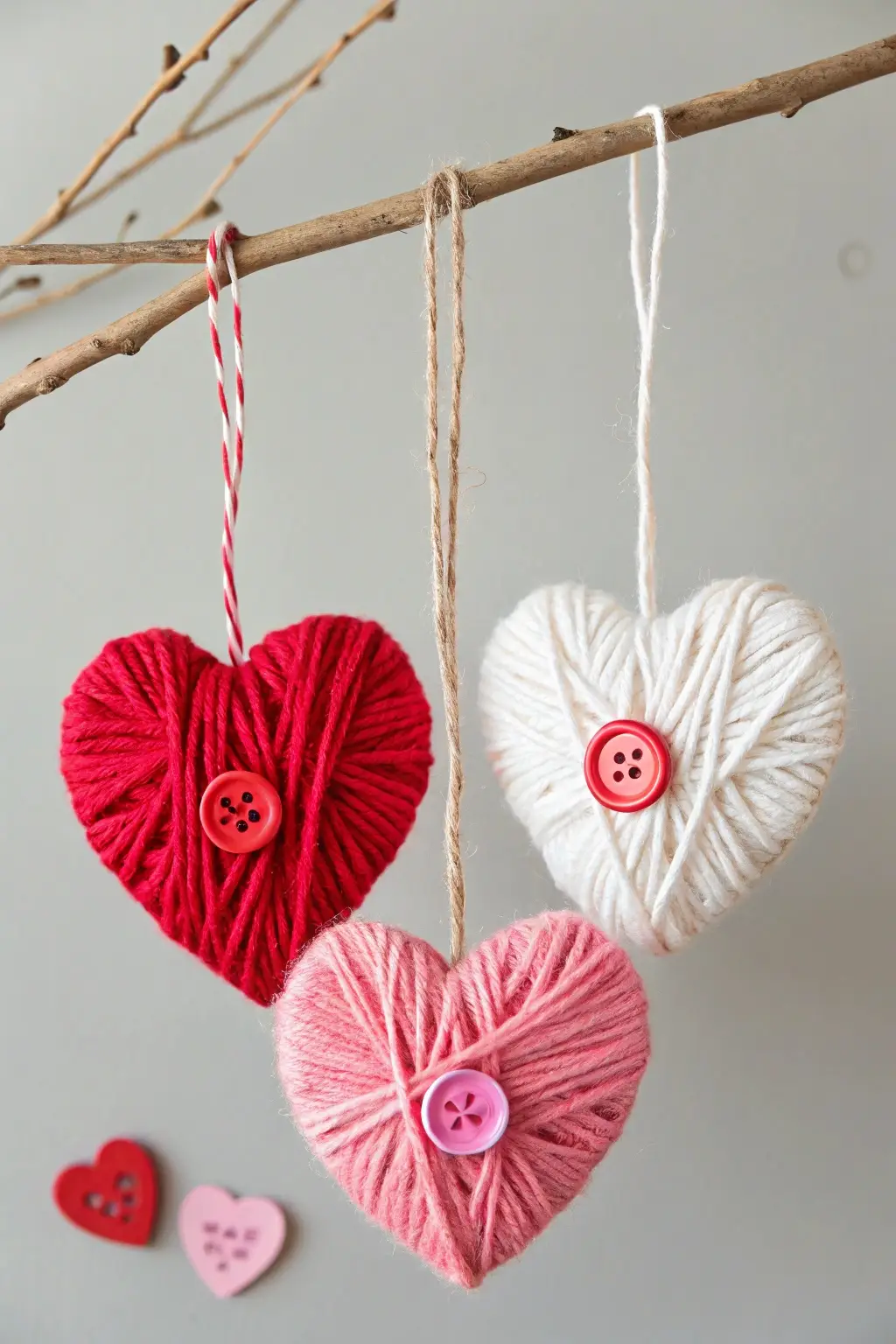 Yarn-Wrapped Heart Ornaments
