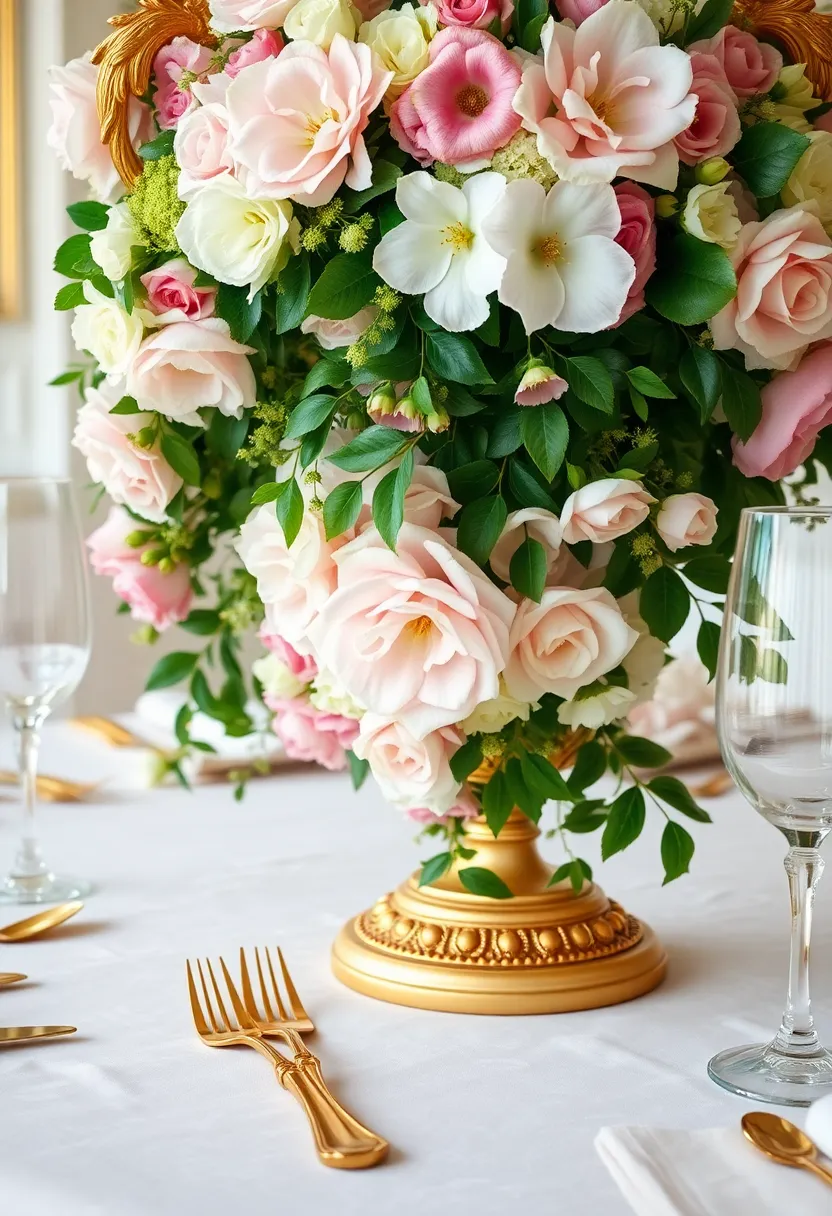 14 Jaw-Dropping Rococo Centerpieces That'll Steal the Show at Your Party! - 1. Floral Cascade in a Gilded Urn