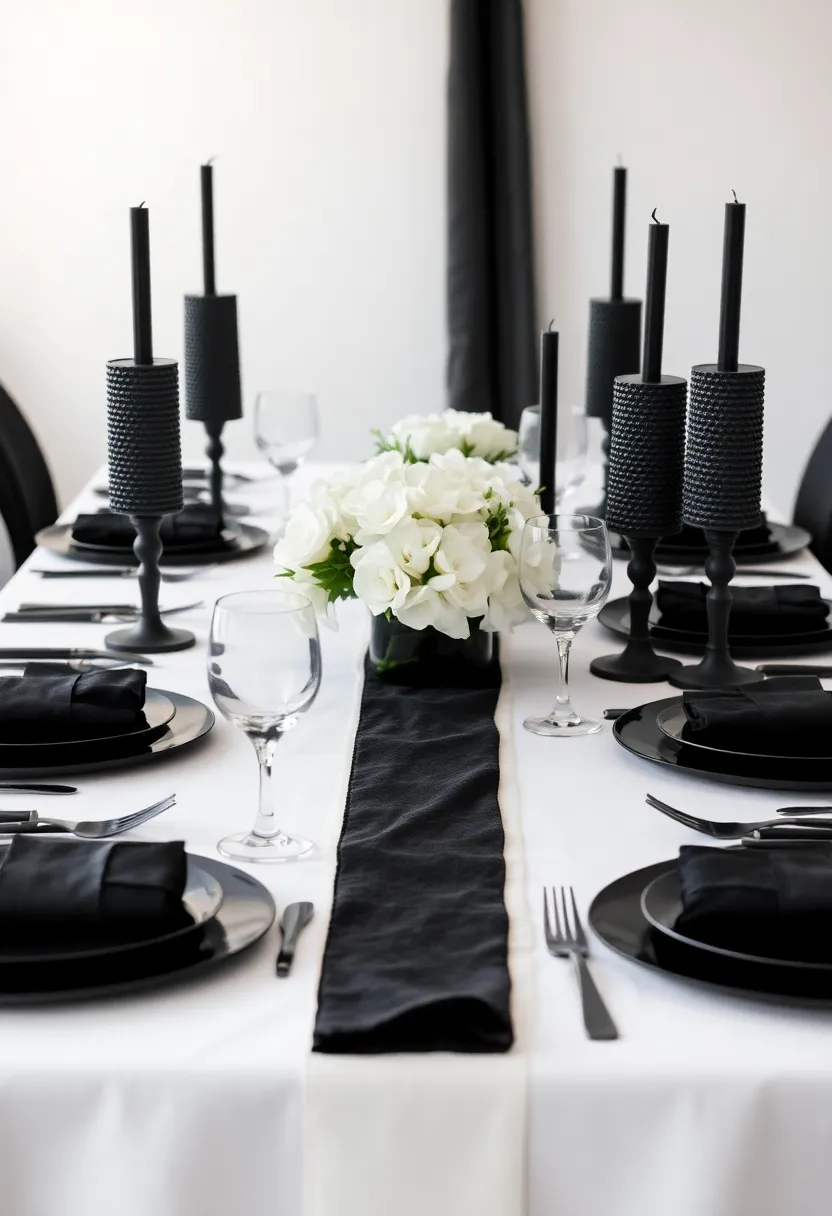 17 Stylish Dinner Party Tablescapes Perfect for Cocktails (Guests Will Rave About #10!) - 10. Elegant Black and White