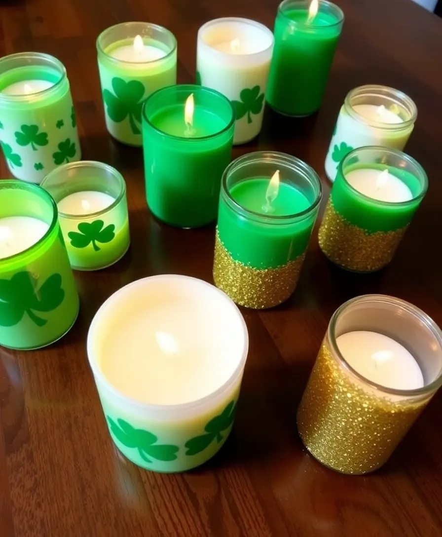 21 DIY St. Patrick's Day Decor Ideas That Will Transform Your Home Into a Lucky Haven! - 14. DIY St. Patrick's Day Candles