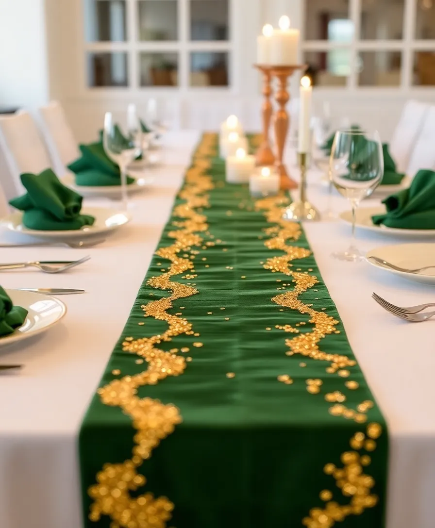 21 DIY St. Patrick's Day Decor Ideas That Will Transform Your Home Into a Lucky Haven! - 7. Green and Gold Table Runner