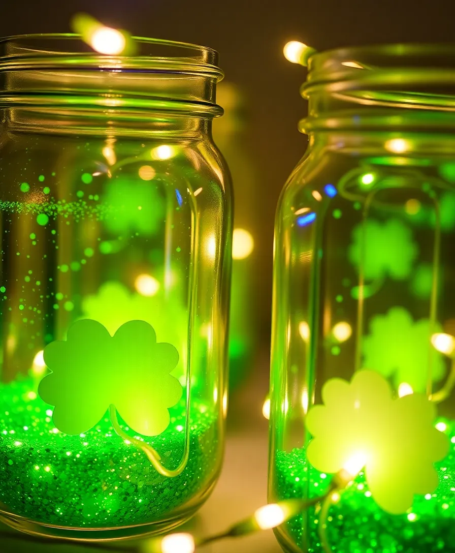 21 DIY St. Patrick's Day Decor Ideas That Will Transform Your Home Into a Lucky Haven! - 8. Glitter Shamrock Jars