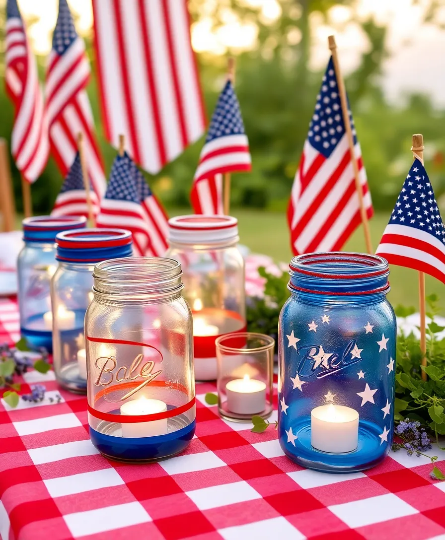 30 Stunning Dollar Tree DIY Seasonal Decor Ideas You Can Make for Pennies! - 7. Patriotic Mason Jar Lanterns