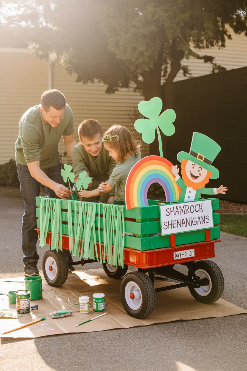 Decorating a St. Patrick's Day Wagon