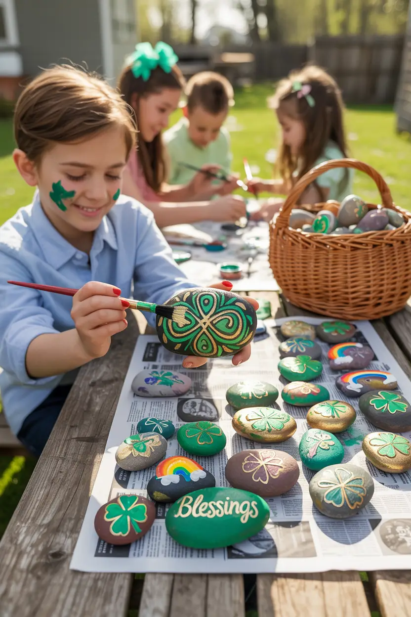 Painting St. Patrick's Day Story Stones