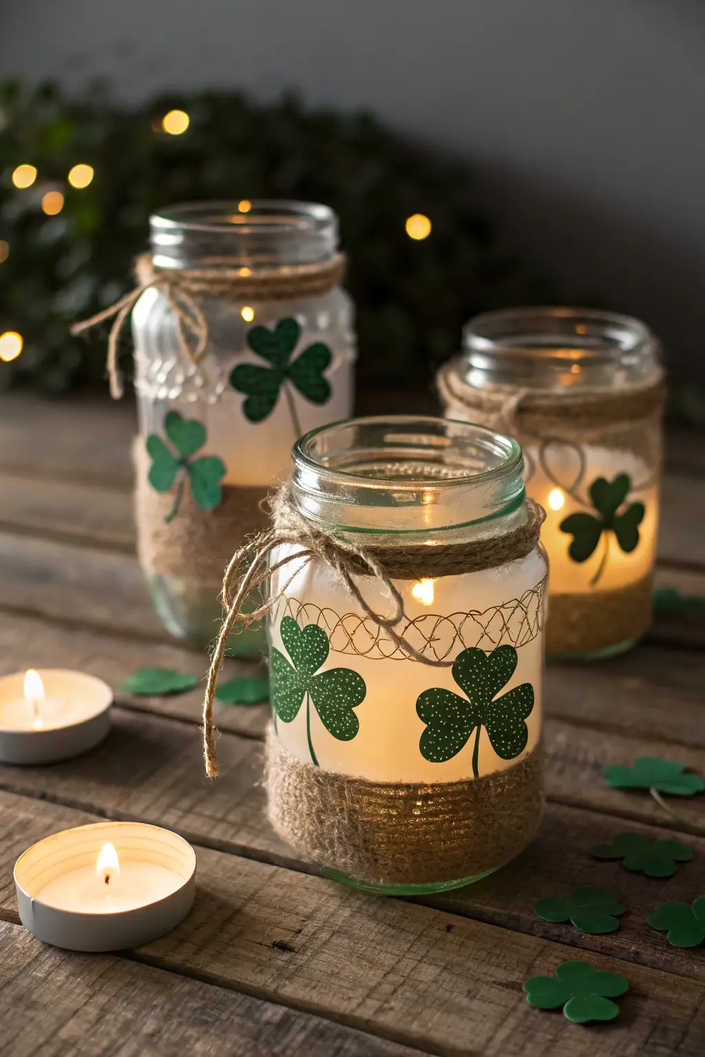Rustic Shamrock Jar Lanterns
