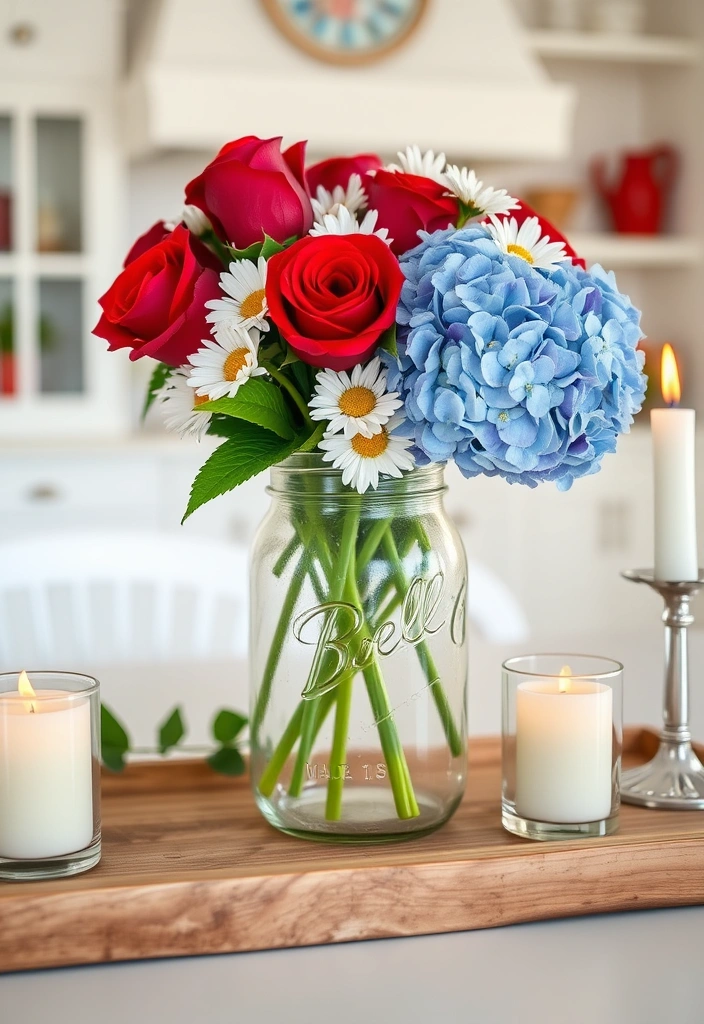 11 Creative Memorial Day Kitchen Centerpieces That Will Wow Your Guests! - 2. Red, White, and Blue Flower Arrangement