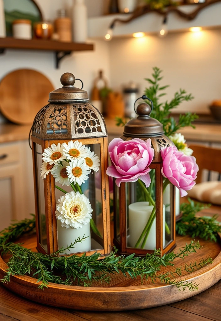 11 Creative Memorial Day Kitchen Centerpieces That Will Wow Your Guests! - 6. Rustic Lanterns with Florals