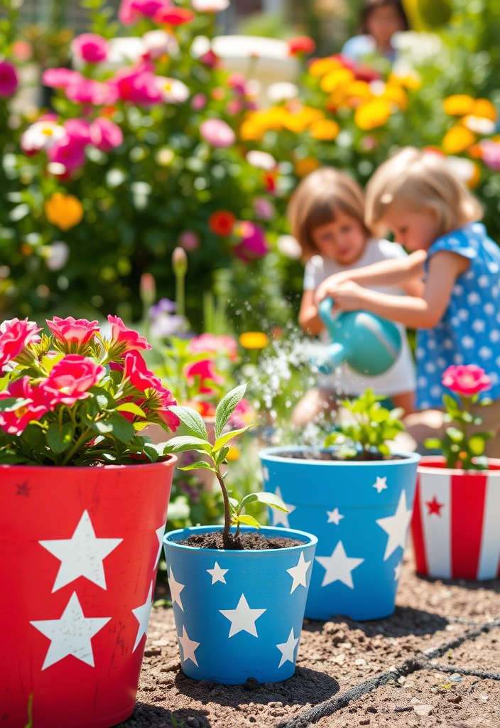 12 Fun Memorial Day Crafts for Kids That Will Keep Them Entertained (You’ll Love #6!) - 10. DIY Flower Pots with American Flags