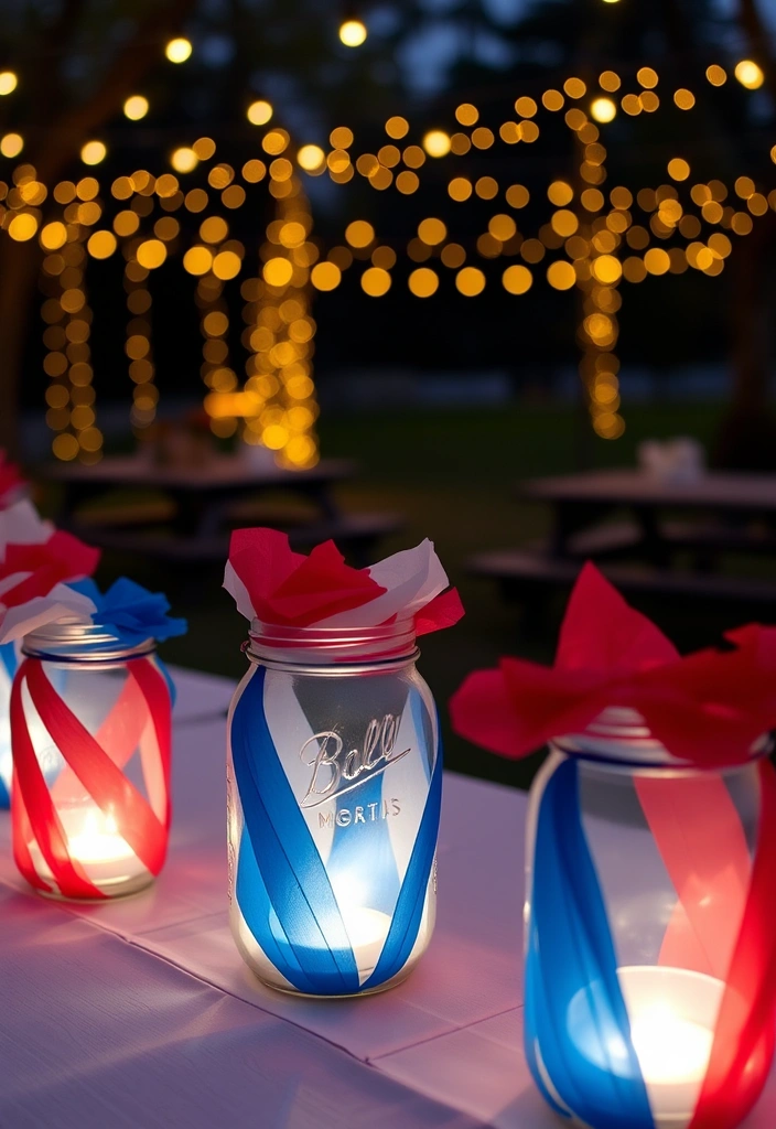 12 Fun Memorial Day Crafts for Kids That Will Keep Them Entertained (You’ll Love #6!) - 3. Star-Spangled Mason Jar Lanterns