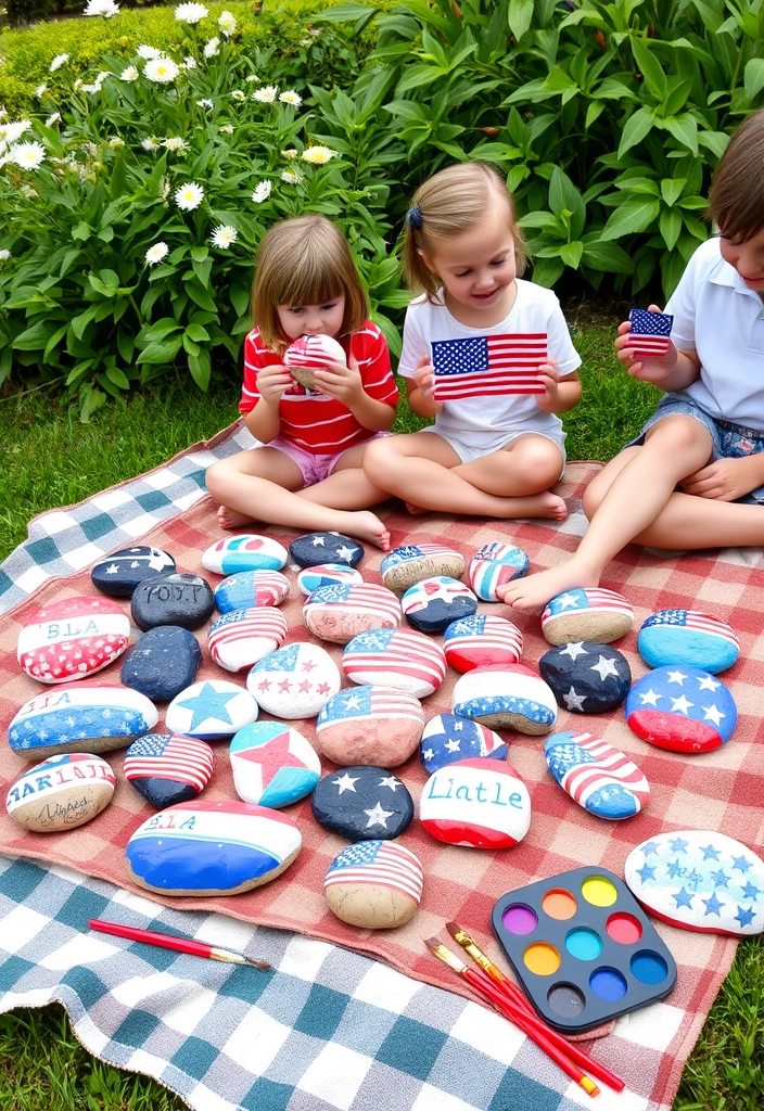 12 Fun Memorial Day Crafts for Kids That Will Keep Them Entertained (You’ll Love #6!) - 4. Flag-Themed Painted Rocks