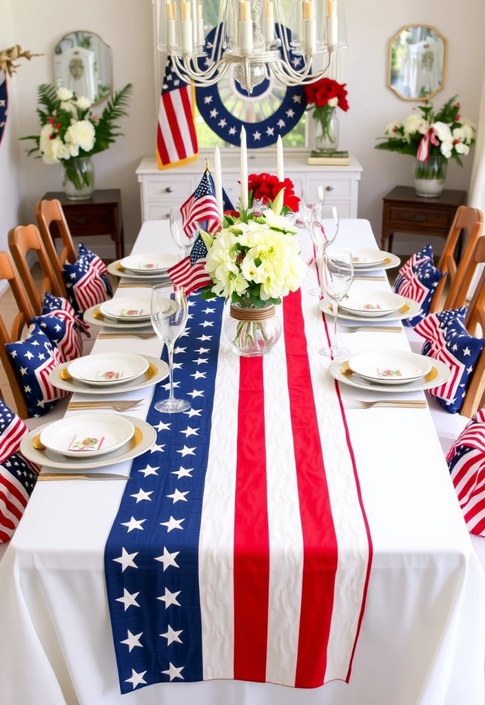 14 Creative Ways to Display American Flags This Memorial Day (You'll Love #6!) - 12. American Flag Table Runner