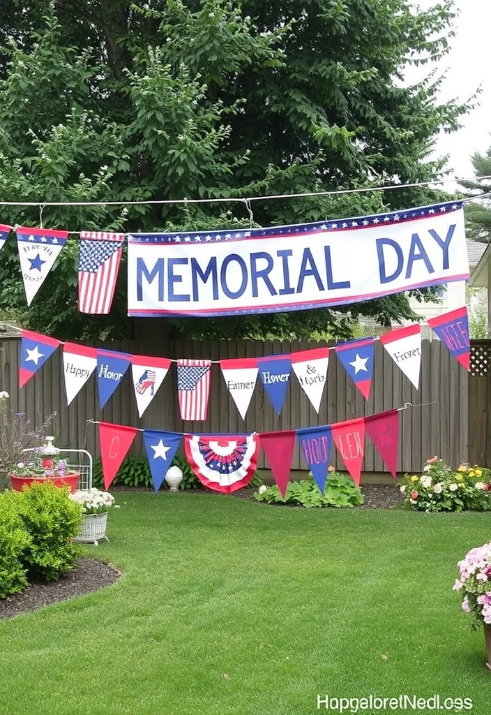 15 Memorable Outdoor Memorial Day Decoration Ideas for the Ultimate Backyard Bash (#4 Is a Must-See!) - 11. Memorial Day Banners