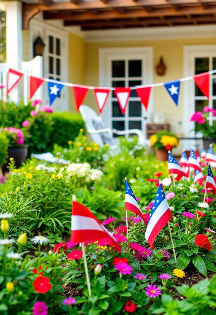 15 Memorable Outdoor Memorial Day Decoration Ideas for the Ultimate Backyard Bash (#4 Is a Must-See!) - 6. Garden Flag Display