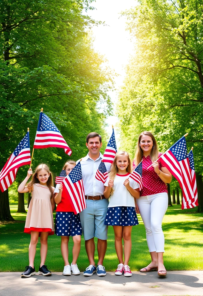 16 Creative Memorial Day Photography Ideas to Capture Family Memories (You’ll Love #4!) - 1. Classic Family Portrait with Flags