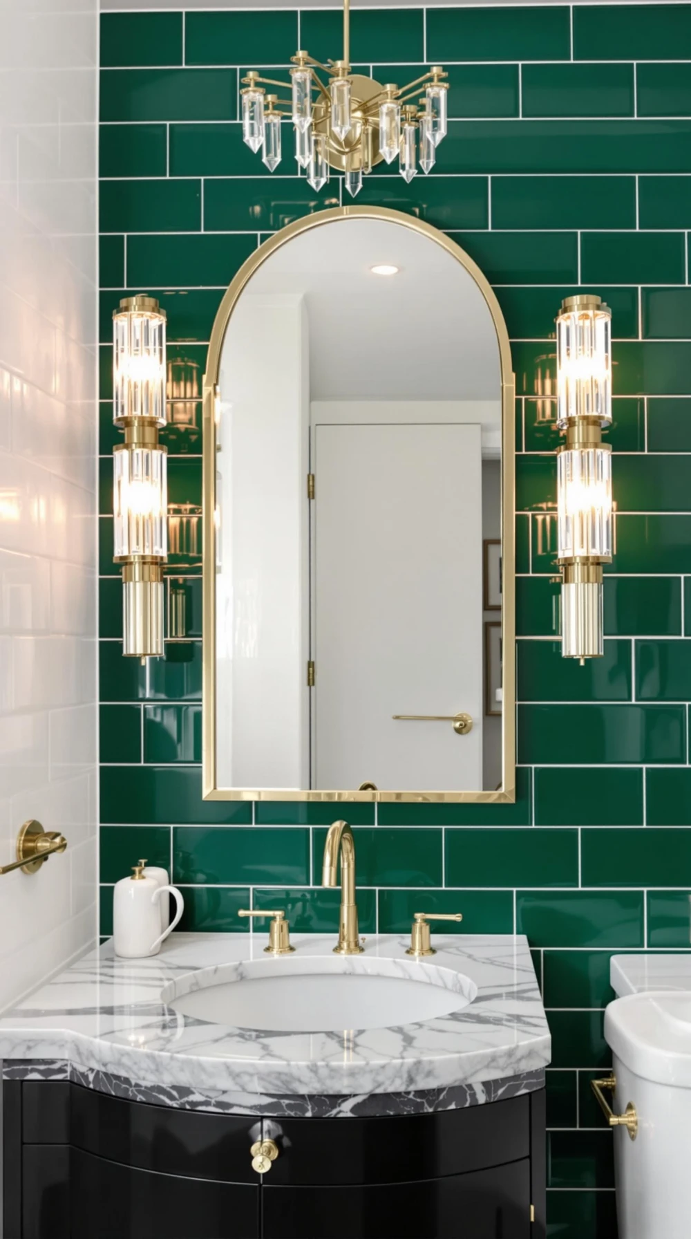 Art Deco-Inspired Brass and Crystal Vanity Lights