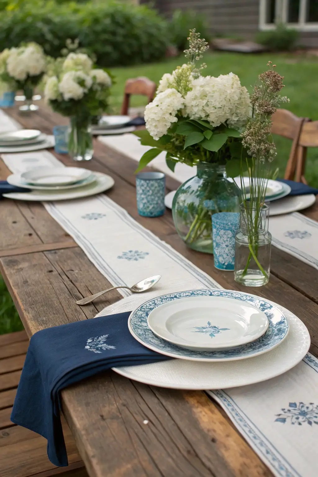 Blue and White Farmhouse Table Setting