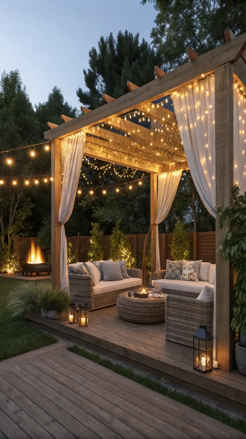 Canopy of Twinkling Fairy Lights Over a Cozy Patio