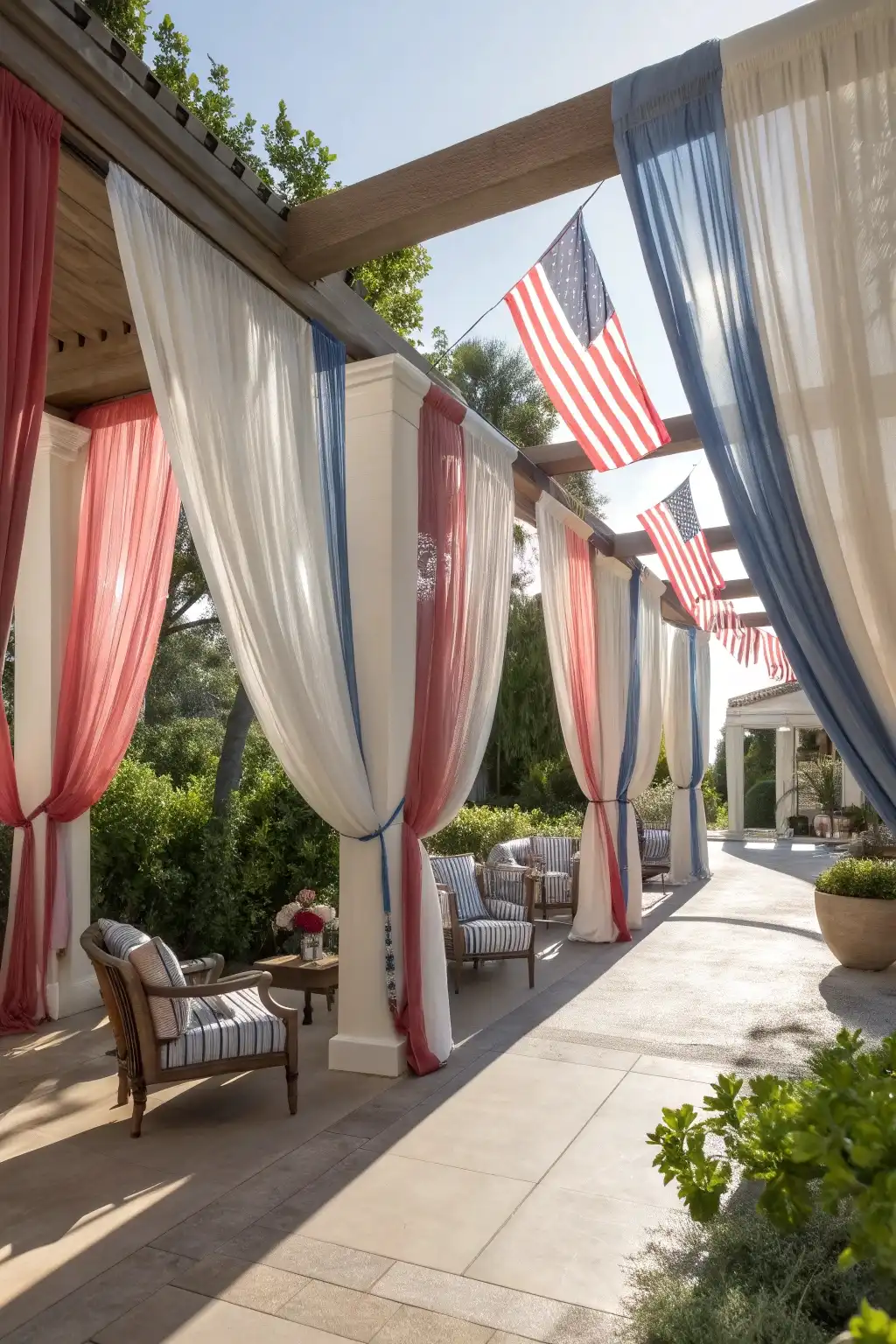 Drapery and Flag Patio Decor
