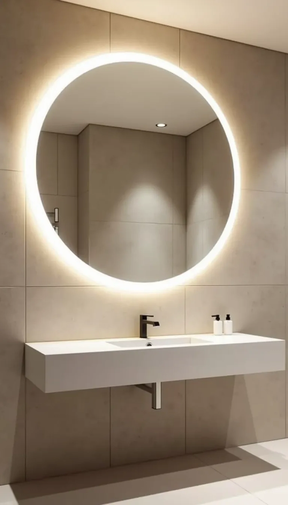 Floating Halo Ring Mirror with LED Perimeter Glow
