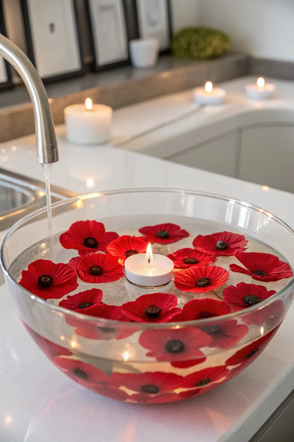 Floating Poppy & Candle Bowl