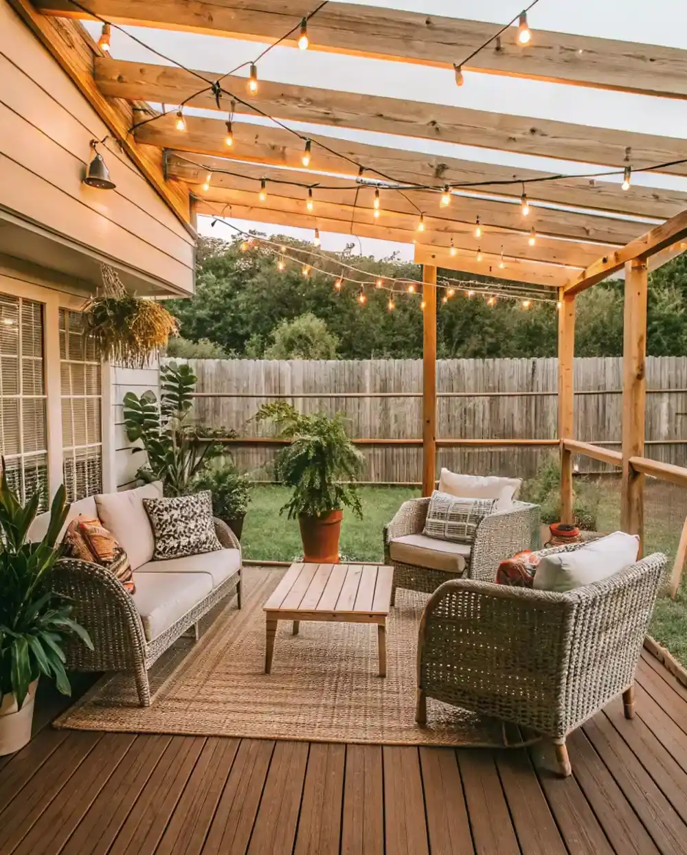 House-Anchored Bistro Light Canopy