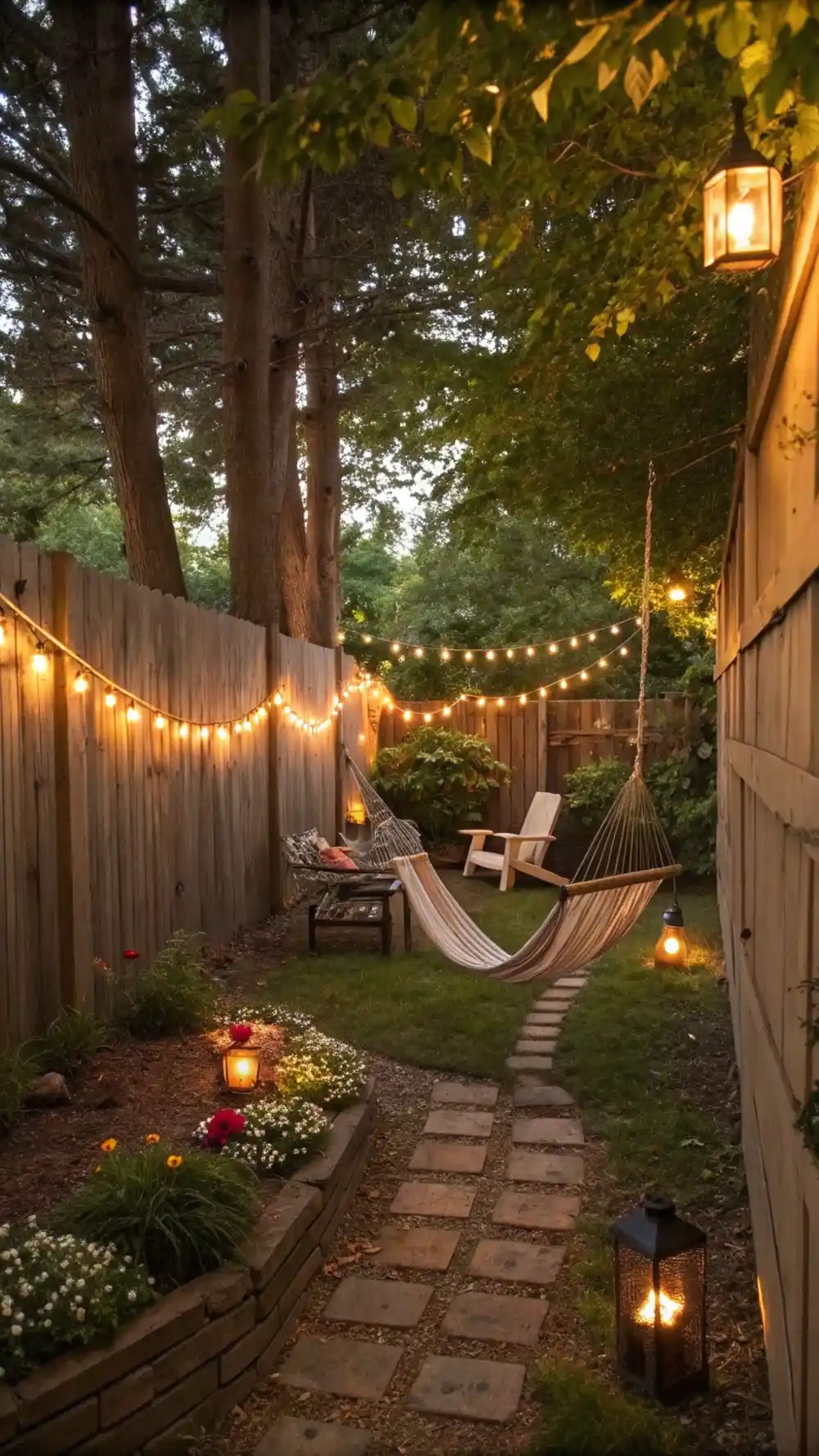 Lantern String Lights Along a Wooden Fence