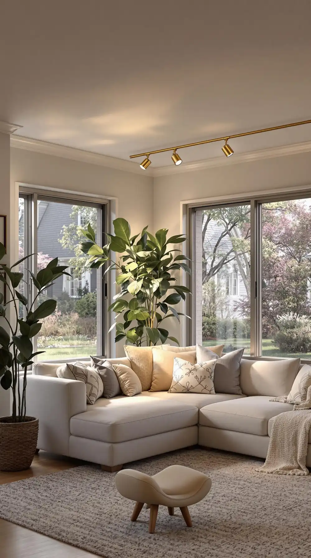 Living Room Corner with Adjustable Track Lighting