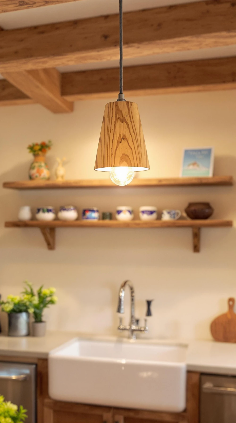 Natural Wood and Warm Glow Fixtures