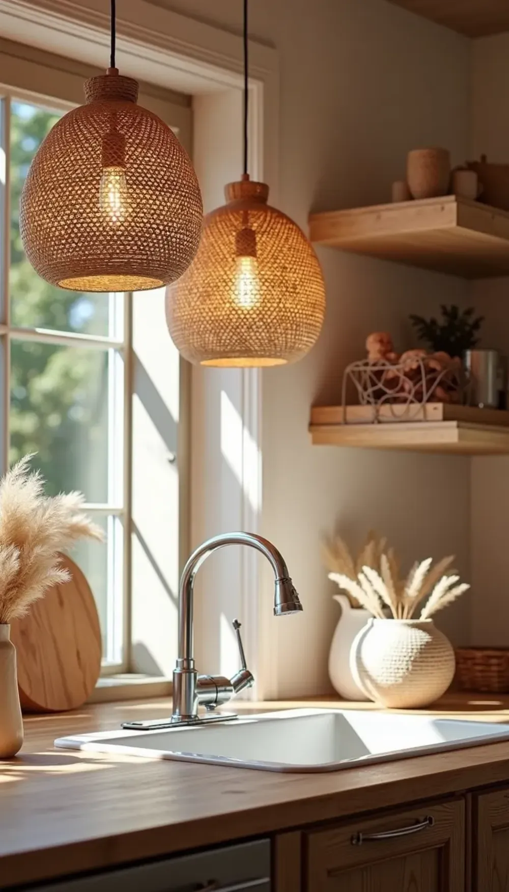 Nature-Inspired Woven Rattan Lights
