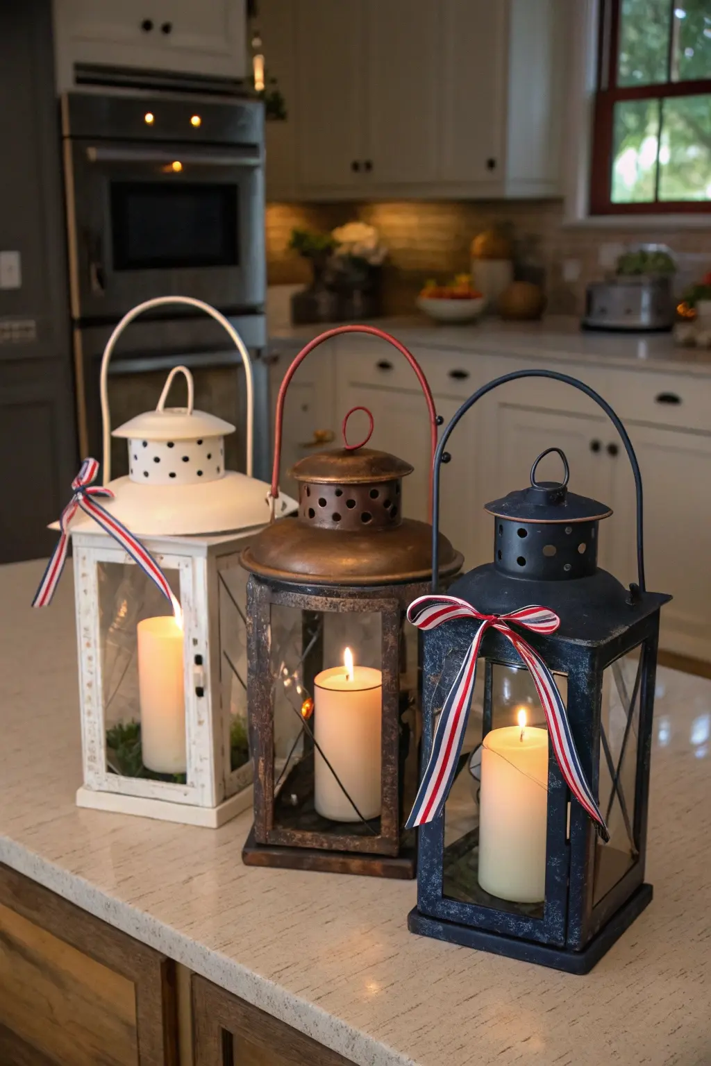 Rustic Patriotic Lantern Trio