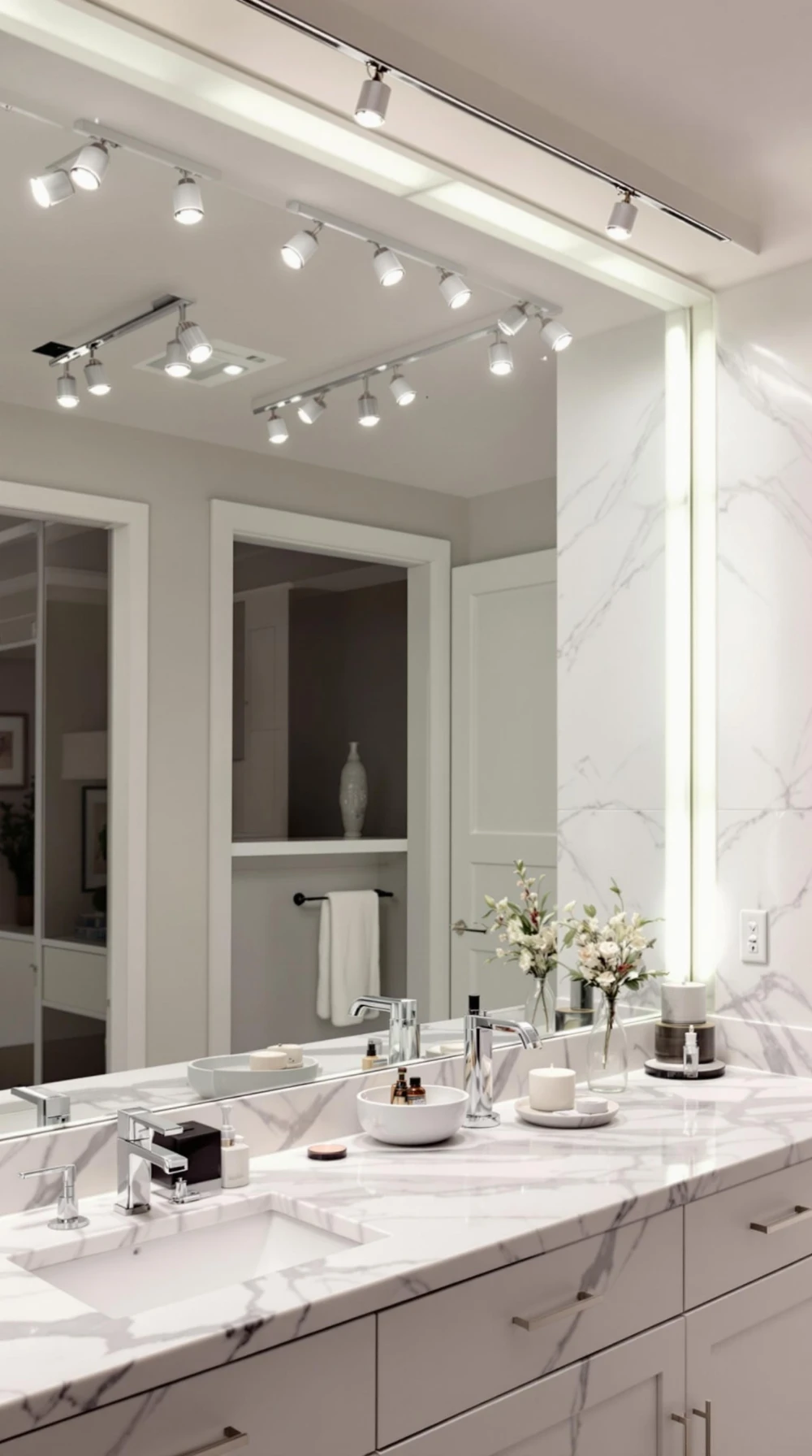 Track Lighting in the Bathroom Vanity Area