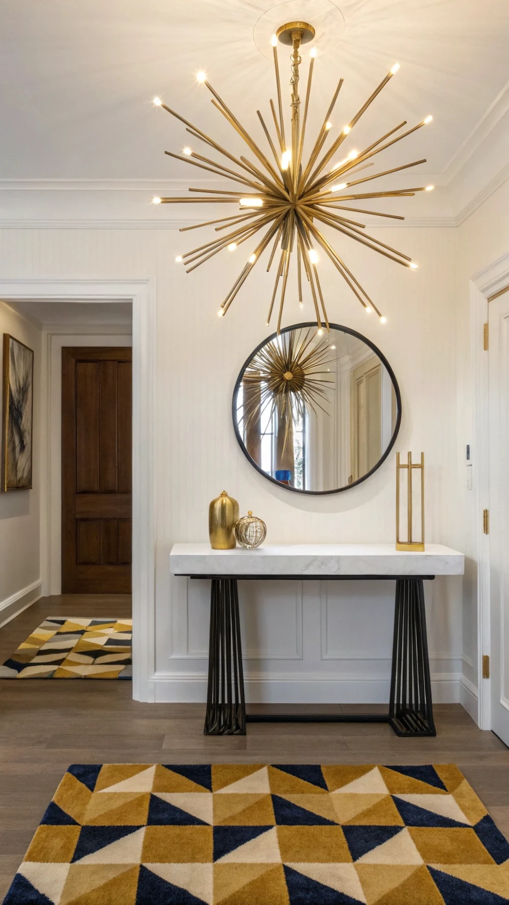 Atomic Starburst Pendant in a Sleek Entryway
