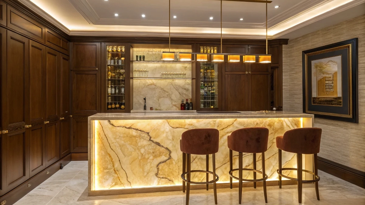 Backlit Onyx Bar Front