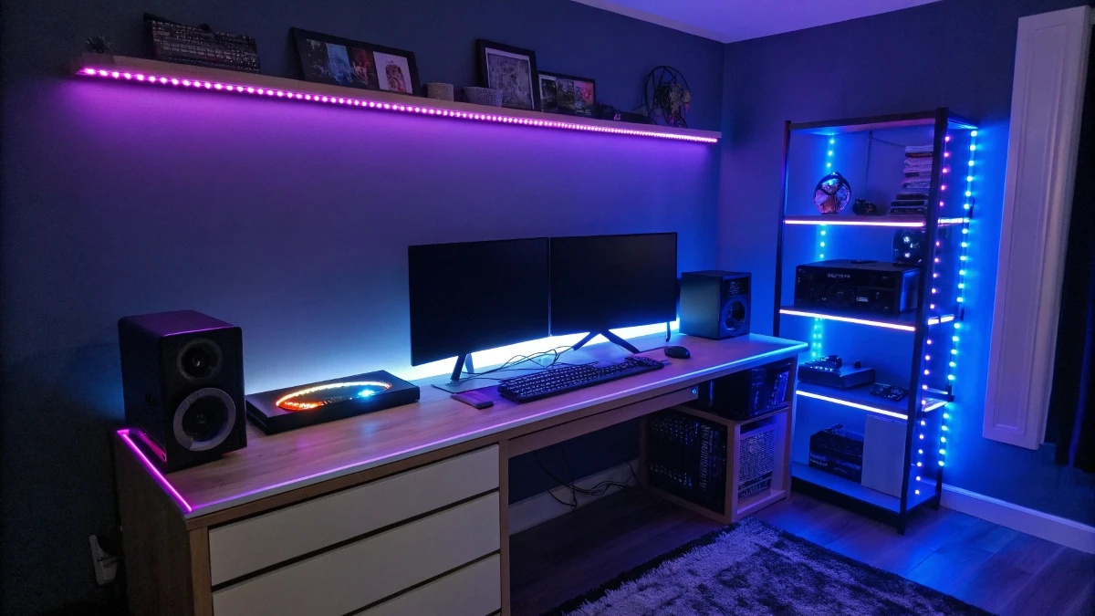 Color-Changing LED Strip Gaming Setup