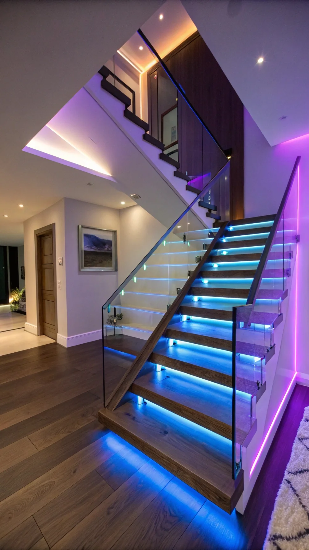 Color-Changing LED Strip Lights for Indoor Floating Stairs