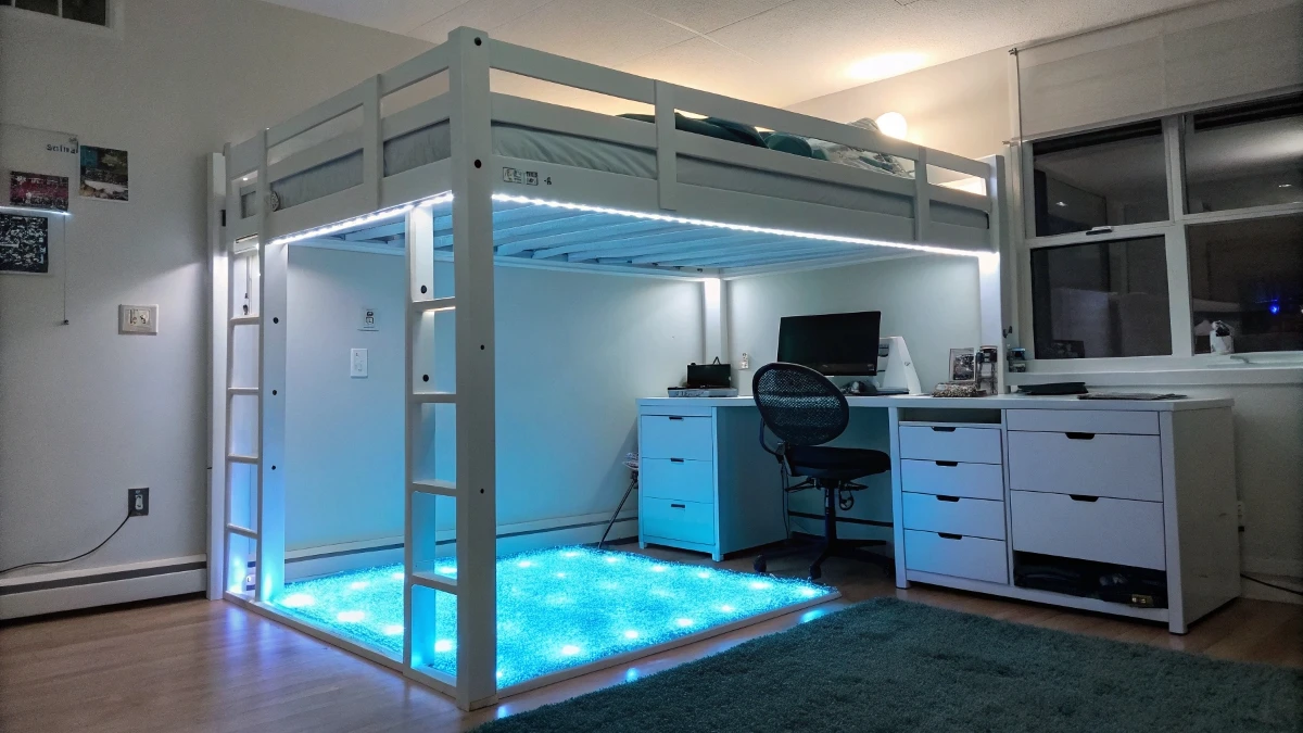 Elevated Bed Frame with Under-Bed LED Strip Lighting