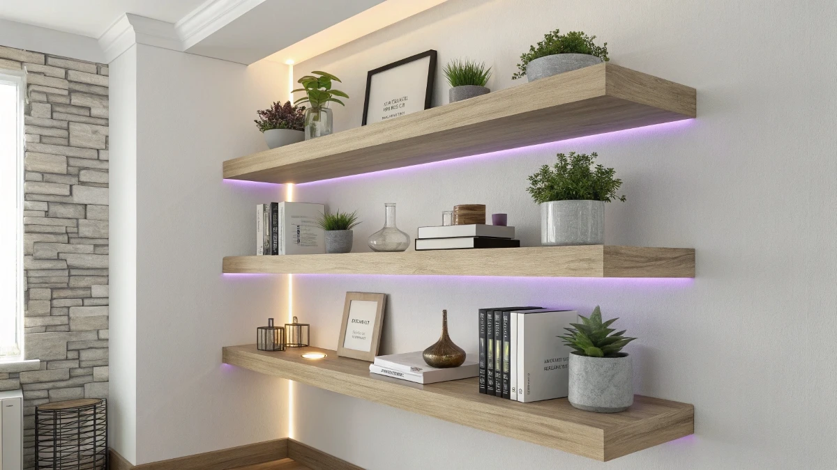 Floating Corner Shelves with Integrated LED Strips