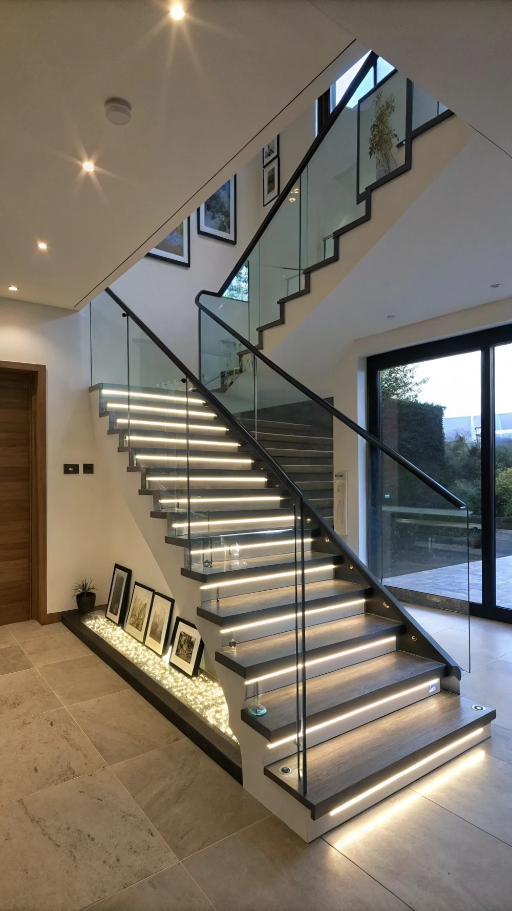 Floating Staircase with Under-Step LED Strip Lighting